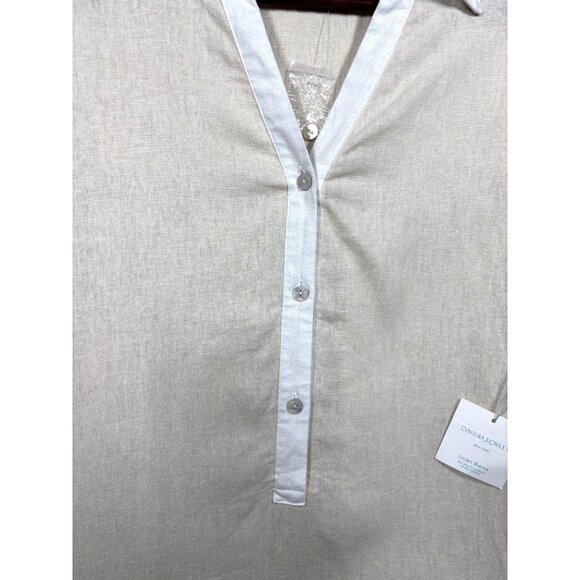 Cynthia Rowley Womens‎ Dress S Beige White Linen Blend - Picture 3 of 7